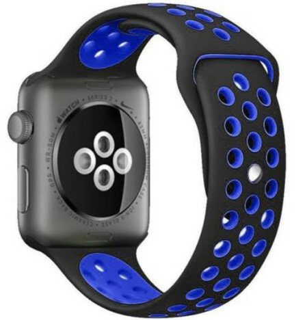 Curea iUni compatibila cu Apple Watch 1/2/3/4/5/6/7, 38mm, Silicon Sport, Negru/Albastru