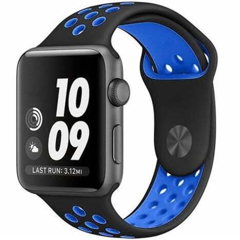 Curea iUni compatibila cu Apple Watch 1/2/3/4/5/6/7, 42mm, Silicon Sport, Negru/Albastru