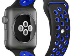 Curea iUni compatibila cu Apple Watch 1/2/3/4/5/6/7, 42mm, Silicon Sport, Negru/Albastru